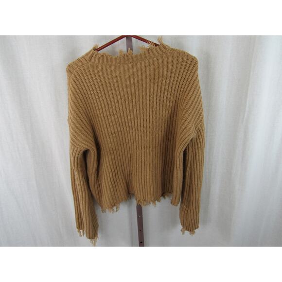 Willow + Root Women's Large Dark Taupe Metallic Destructed Knit Sweater Fringe - Picture 9 of 9